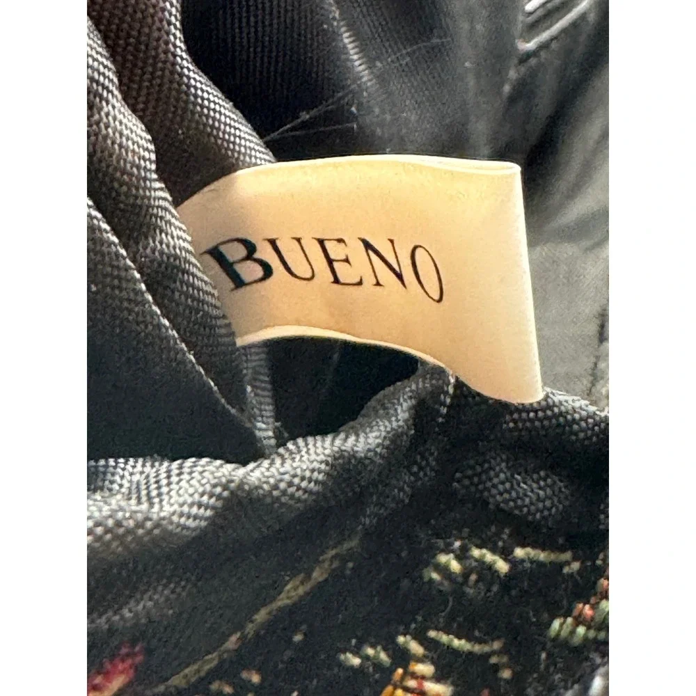 Bueno Mixed Media Satchel Bag Floral Tapestry Croc Embossed Black Large Tote